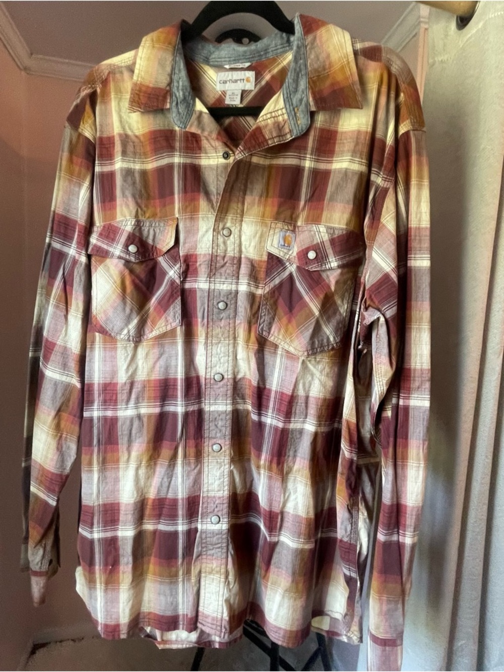 Carhartt Burgundy, Tan & Cream Plaid Relaxed-Fit Button Shirt